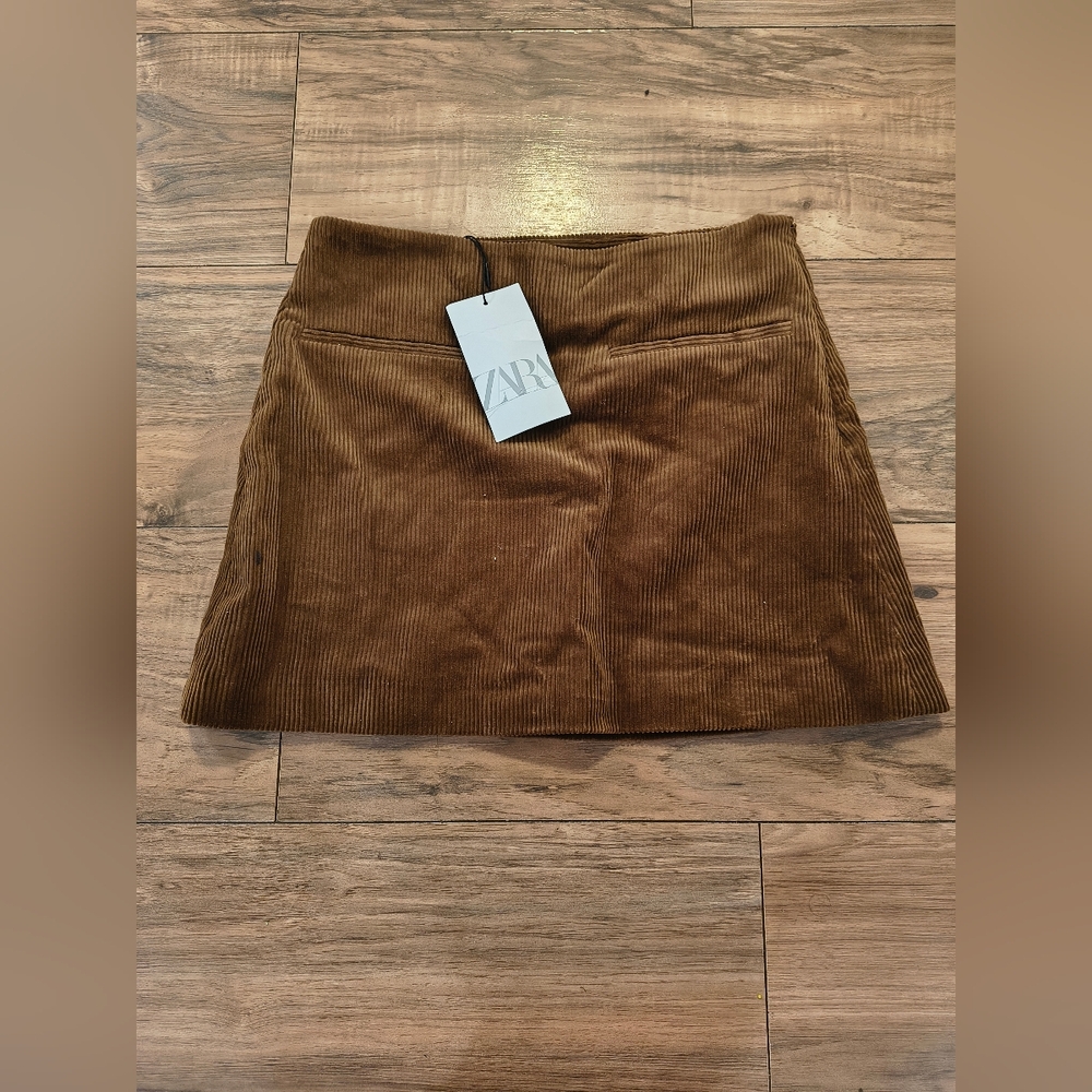 Zara Chestnut Corduroy A-Line Mini Skirt